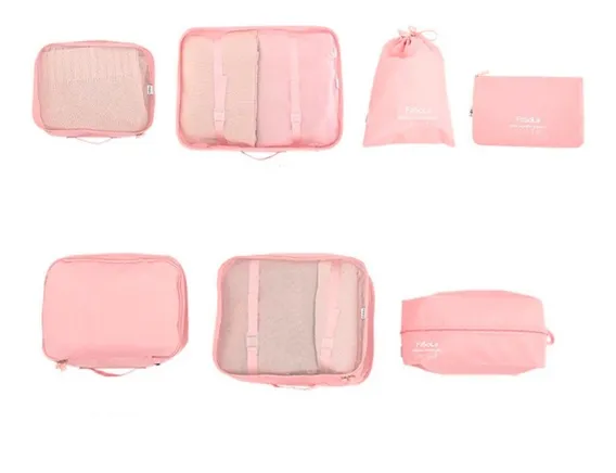 Kit 7 Bolsas Organizadoras Para Viaje Impermeable Rosas 