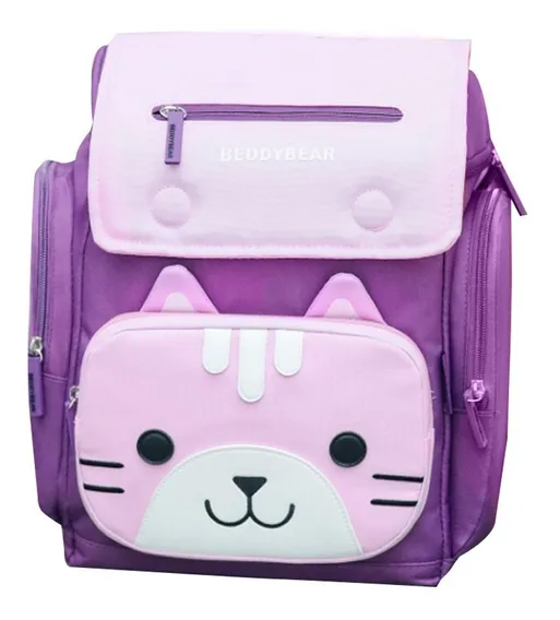 Mochila Escolar Infantil Dibujo Gato Morado Beddy Bear