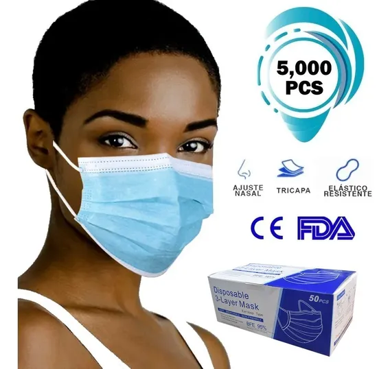 5000 Caja Tricapa Tapabocas Cubrebocas Adulto Log-on