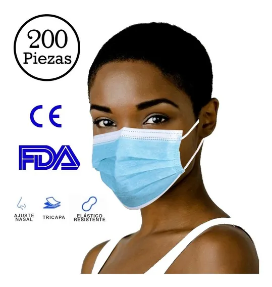 200 Piezas Cubrebocas Tricapa Termosellado En Bolsa Facemask
